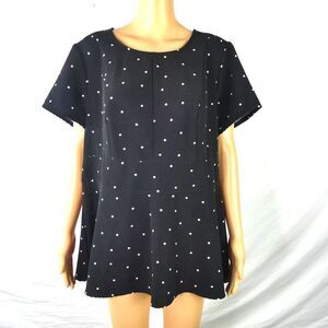 Lane Bryant Lena Black Polka Dot Blouse Peplum Structured Belted Plus Size 18